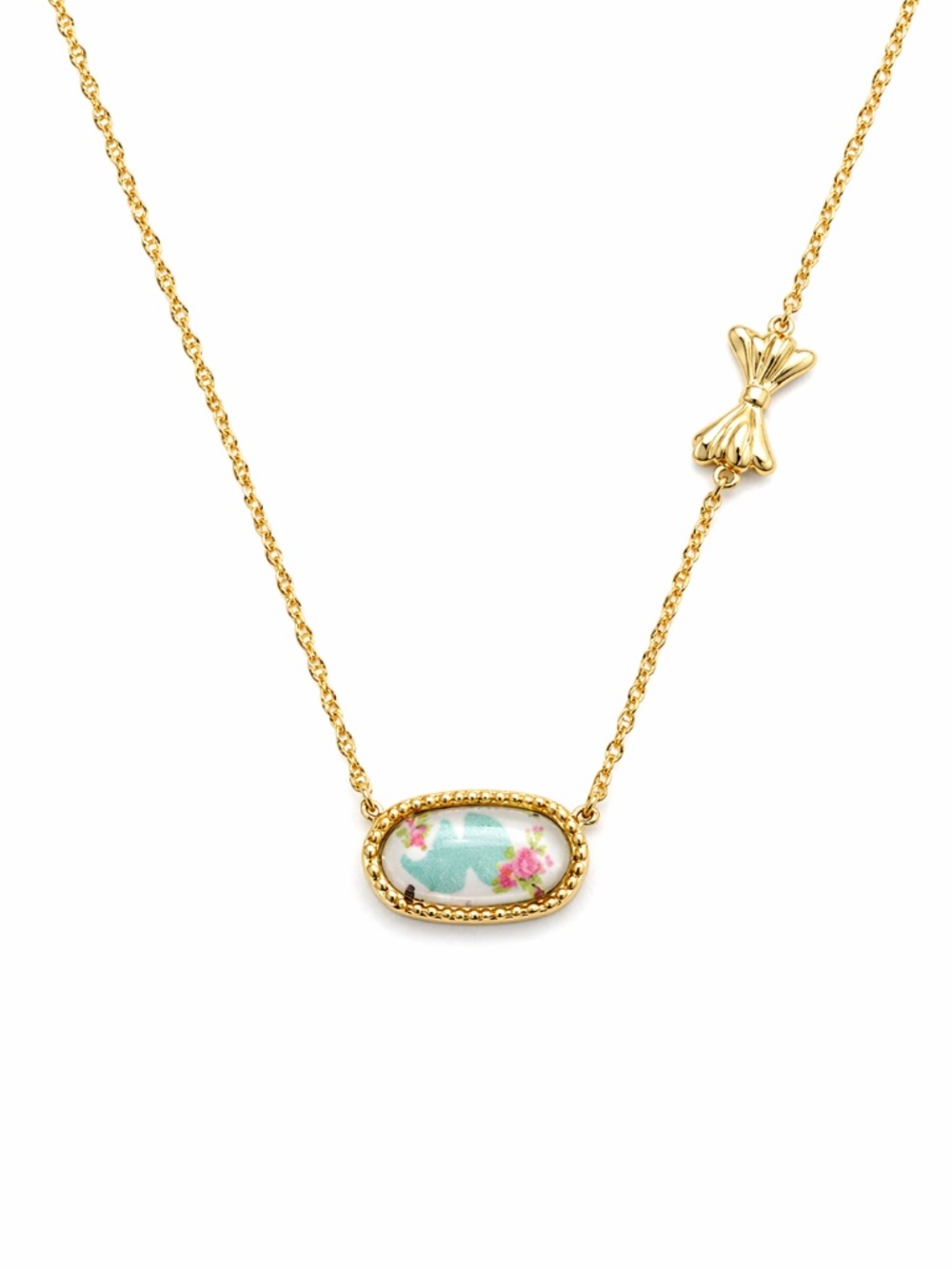 Delicate Gold Bow Necklace with Floral Pendant